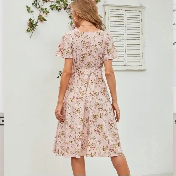 SHEIN Ditsy Floral Print Belted Dress - Picture 2 of 8